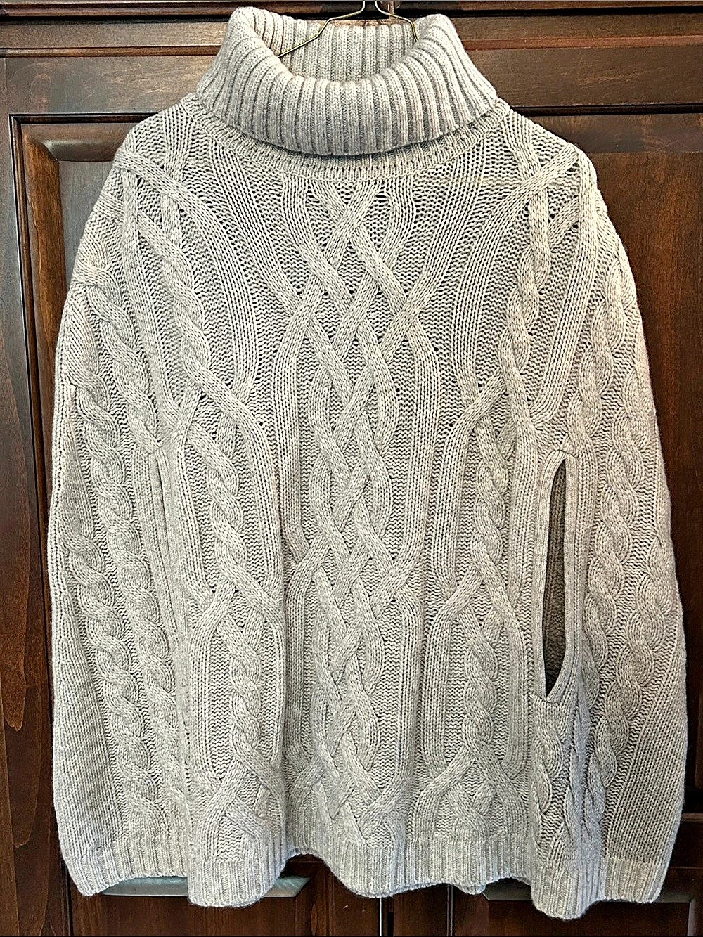 Lands' End Cashmere Cable Knit Grey Turtleneck Size XL